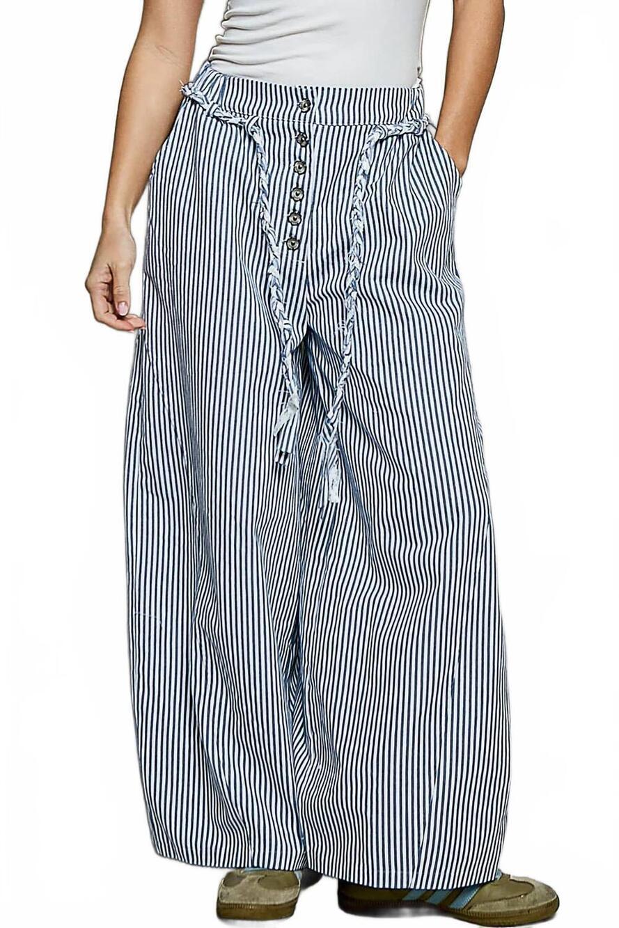 NEW POL striped denim straight leg pants in blue